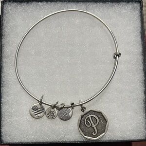 NWOT Silver Charm Bangle Bracelet initial “P”